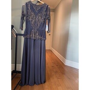 PISARRO NIGHTS Bead Embellished Gown In Slate/ Cop SIZE 6